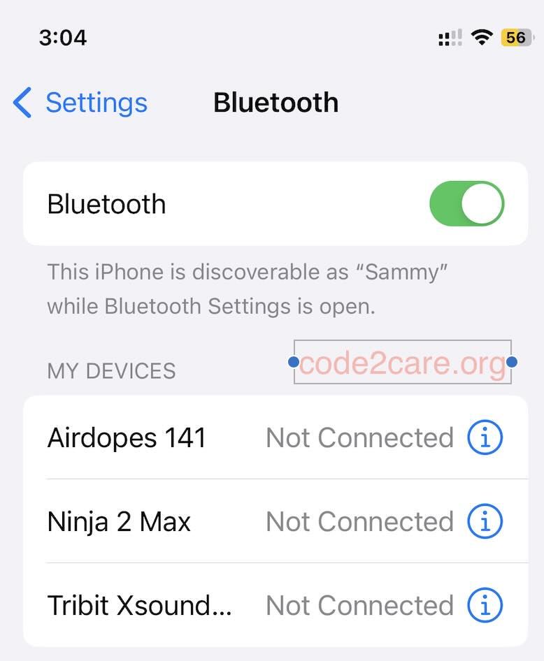 Before - The Bluetooth name is - Sammy